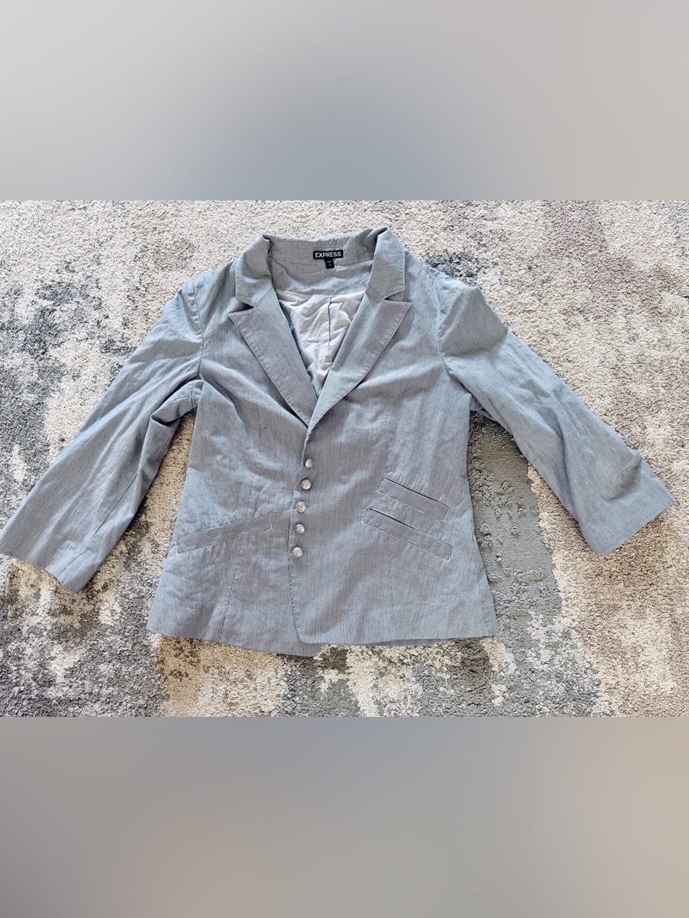 Express Light Gray Women's Blazer - Tailored Button Front